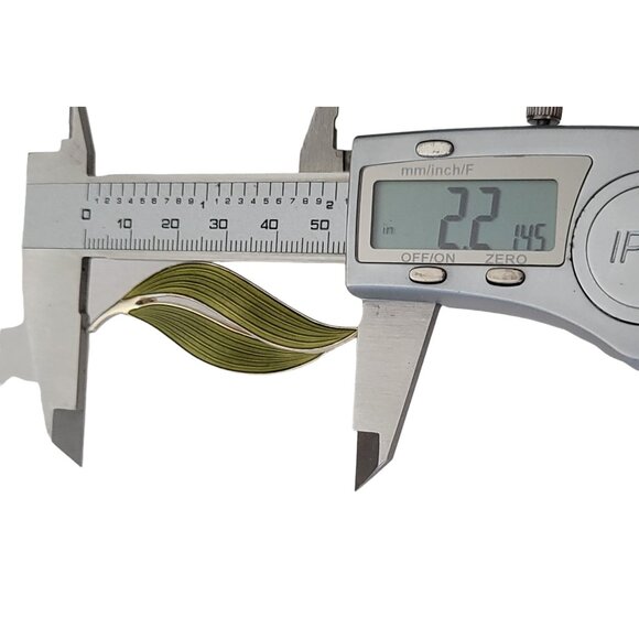 Aksel Holmsen Norway Sterling 925S Green Enamel Leaf Duo Pin, Signed L47 - Picture 8 of 9